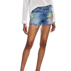 7 For All Mankind Cut-off Floral-Embroidered Denim Shorts